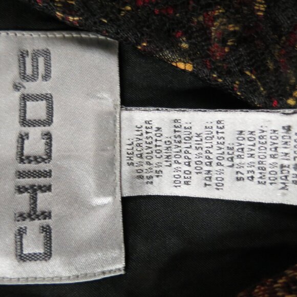 Chico size 1 multi color ethnic red black brocade jacket, Hippie Boho - Picture 4 of 10